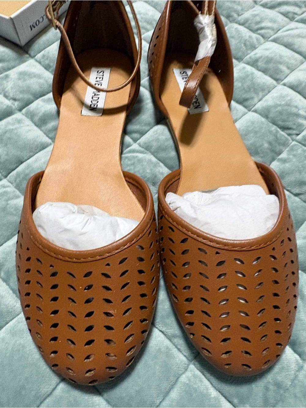 Steve Madden Tan Perforated PU Flats